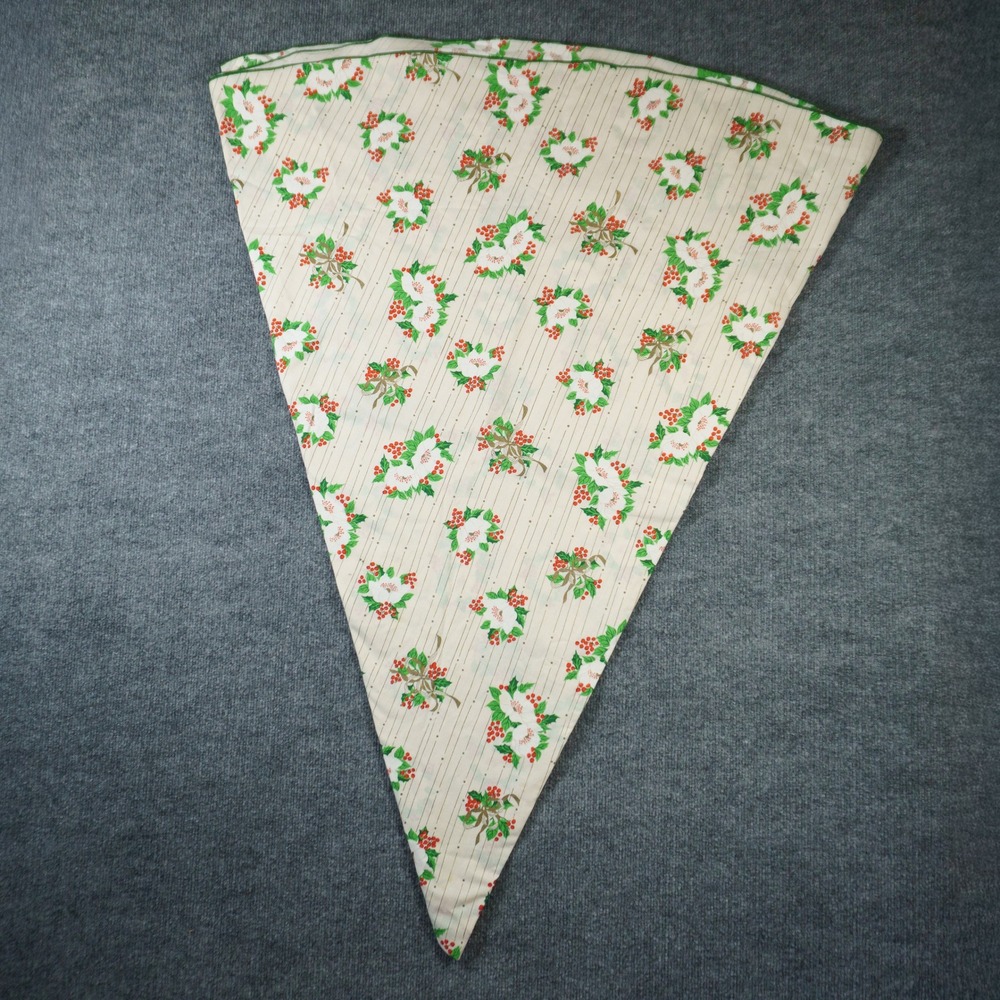 Vintage Christmas Tablecloth White Poinsettias Holly Berries Gold Bow Round 84"